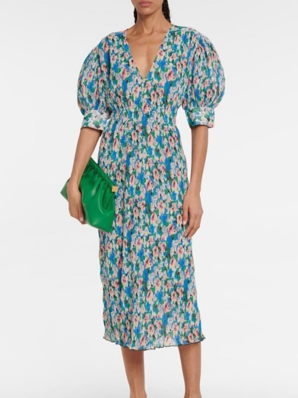 NWT GANNI floral-print pleated georgette midi dress
